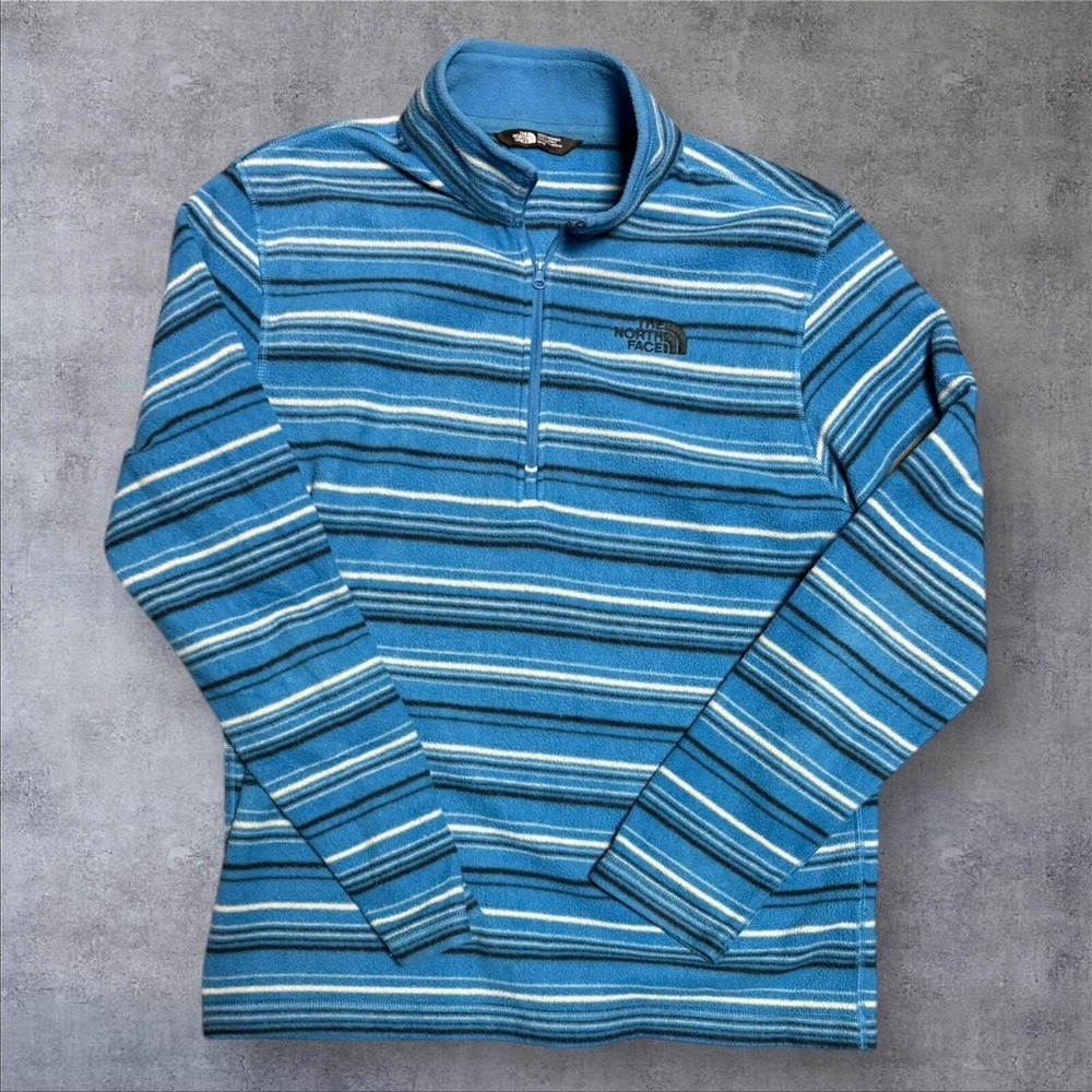 North Face striped blue fleece pullover‎ sweater medium